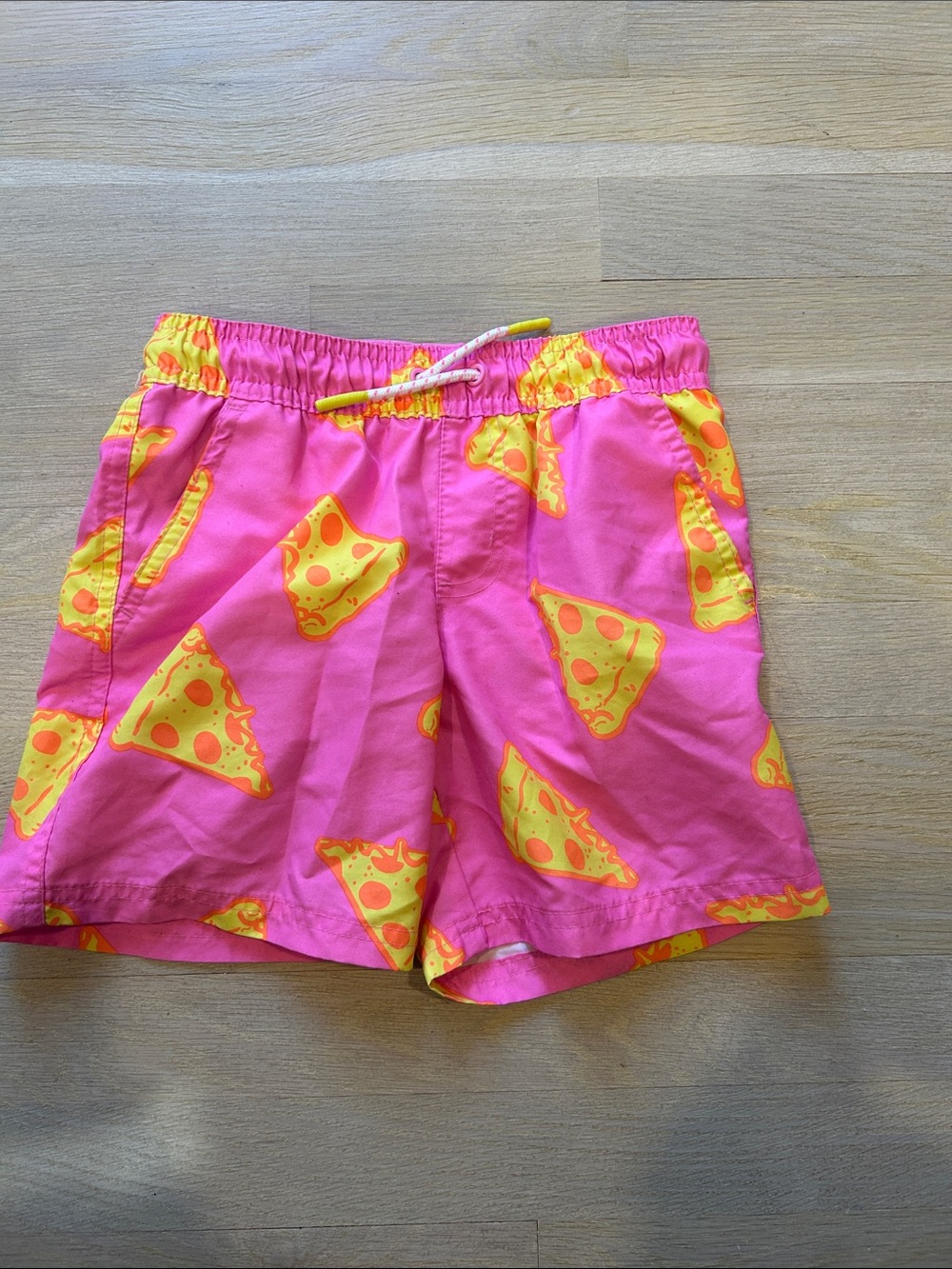 Cat & Jack Pink Swim Shorts with Yellow Pizza Print